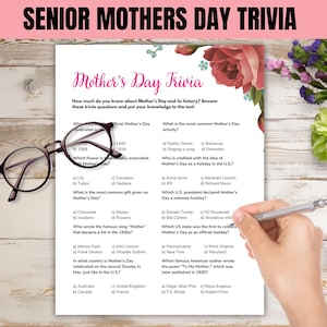 Senior Mothers Day Trivia, Printable Games for Seniors, Retirement Games, Retiree Games, Senior Citizen Games, Senior Brain Game Printable