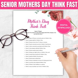 Senior Mothers Day Think Fast Game, Printable Games for Seniors, Retirement Games, Senior Games, Senior Brain Games, Dementia Games, Digital