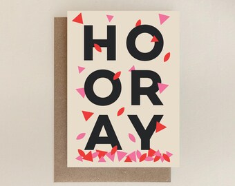 Hooray Confetti Greetings Card: Modern Birthday Card A6