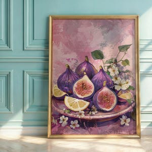 Figs Wall Art, Purple Fruit Kitchen Poster, Mediterranean Botanical Print, Rustic Fig Illustration, Digital Fruit Art Printable, Summer Art