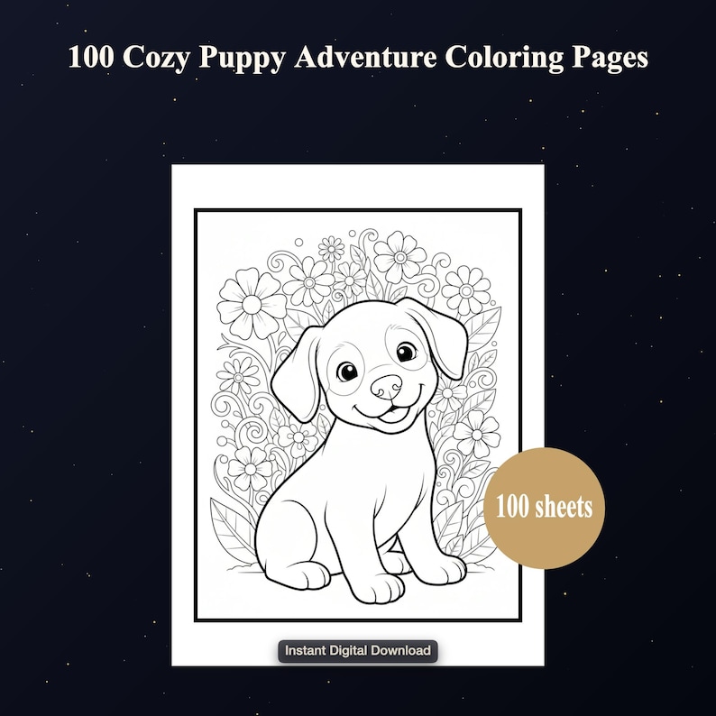 Puppy coloring book digital download