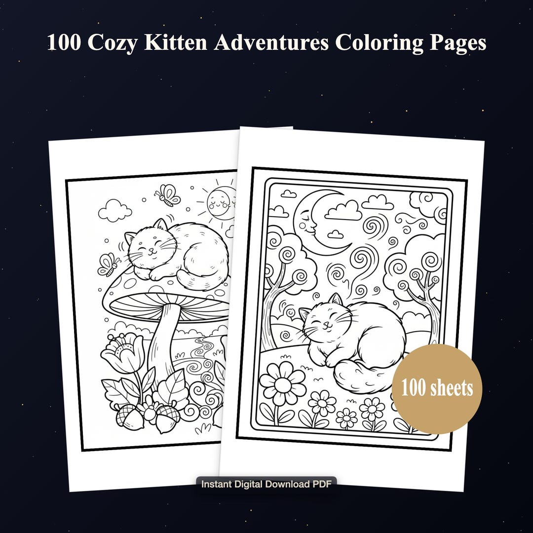 Kitten Coloring Book - 100 Cozy Adventure Pages (digital Download) - Etsy