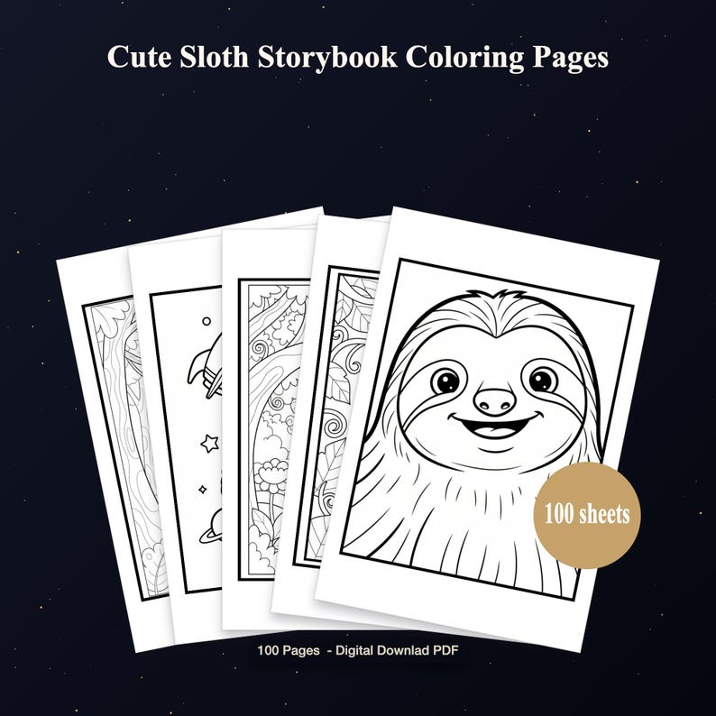 Sloth coloring book digital download