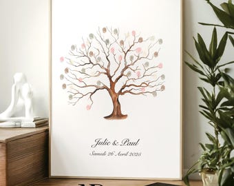 Arbre à empreintes mariage, Réalisé sur toile avec châssis ou sur affiche, alternative livre d'or, personnalisable. Un souvenir unique !