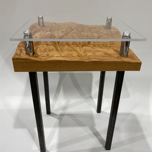 Custom Mountain Range wood and steel side table.