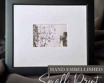 Abstract Collage Small Mini Print – Limited Edition Vintage Ephemera & Asemic Writing Art Cream/Beige with Black and Gold Accents