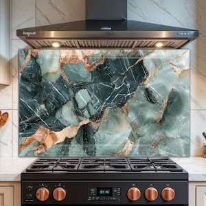 Emerald Green Marble Tempered Glass Kitchen Backsplash: Heat-Resistant Stove Top Cover