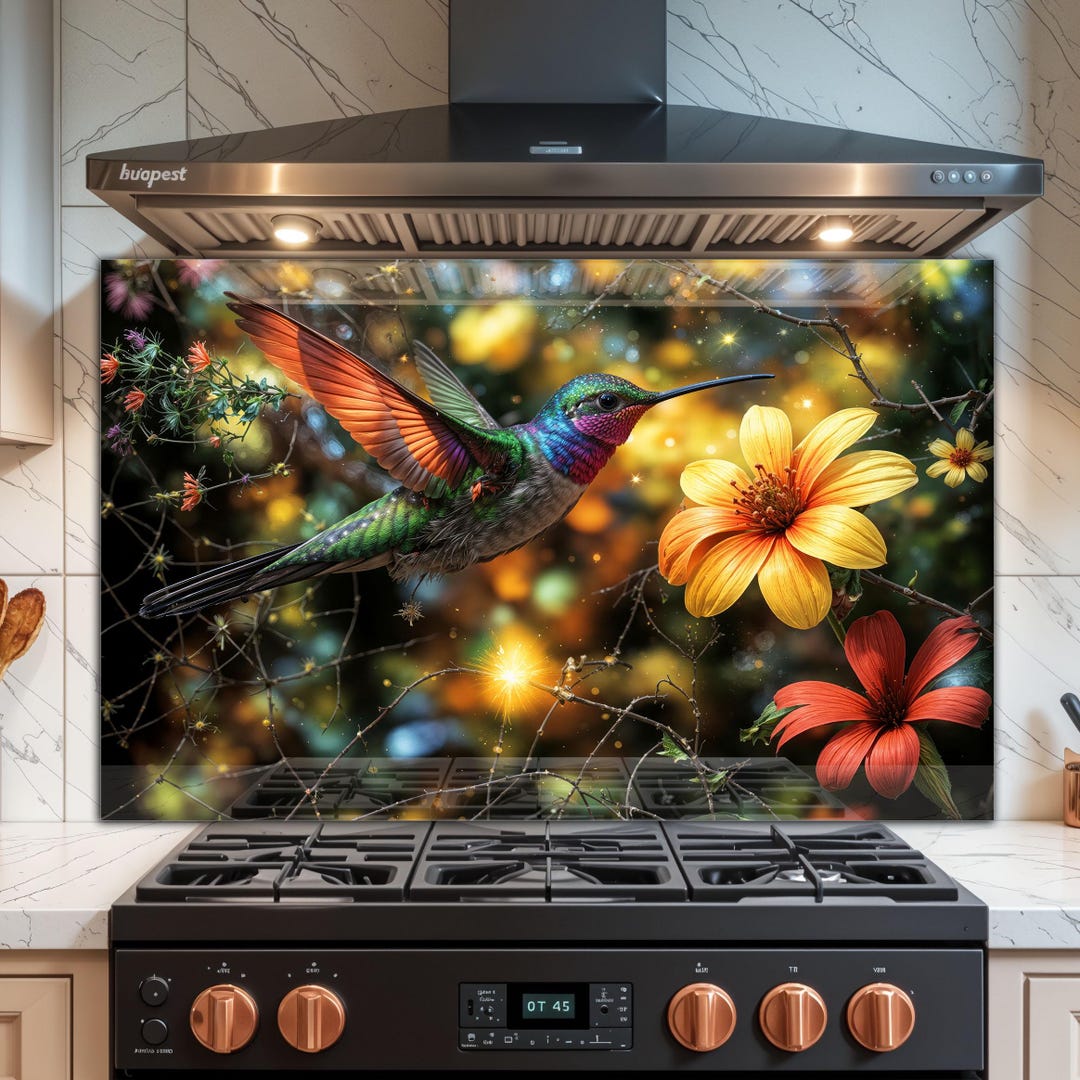 Hummingbird Tempered Glass Kitchen Backsplash: Heat-resistant Stove Top ...
