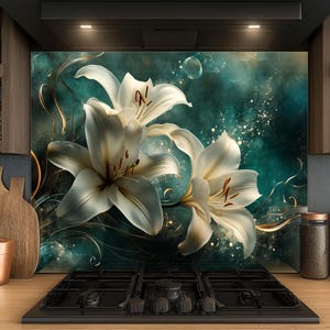 Dosseret en verre trempé, Dosseret en verre floral pour la cuisine, Couvercle supérieur de cuisinière, Dosseret de poêle, Dosseret de cuisine, Dosseret pour cuisinière