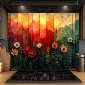 Dosseret en verre trempé, Dosseret en verre fleuri pour la cuisine, Couvercle supérieur de cuisinière, Dosseret de poêle, Dosseret de cuisine, Dosseret pour cuisinière