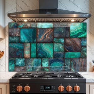 Emerald Geode Tempered Glass Backsplash: Heat-Resistant Stove Top Cover