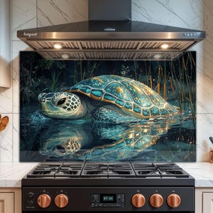 Dosseret de cuisine en verre trempé tortue de mer : décoration côtière