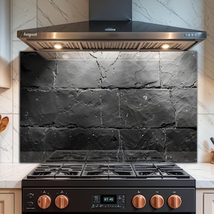 Salpicadero de cocina de vidrio templado de piedra negra carbón: diseño industrial moderno