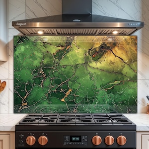 Emerald Green Marble Tempered Glass Kitchen Backsplash: Luxe Gold Veins