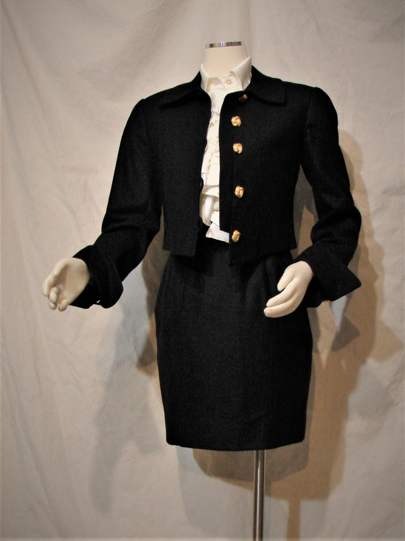 Stunning Black Cashmere Blend Wool Suit by Carlisle Small Circa 1990/'s
