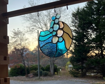 Beach vibe stained glass window hanging