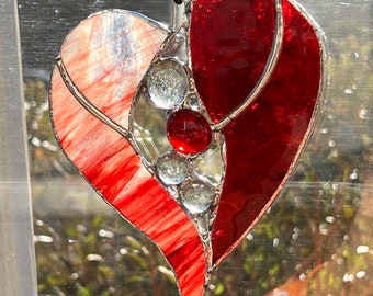 Red heart Stained glass suncatcher