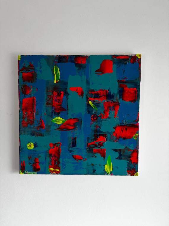 Blaues Chaos | Abstraktes Kunstwerk mit Acrylfarben auf Leinwand 60x60cm