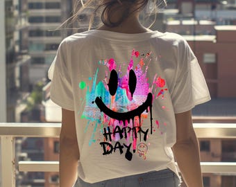 Camiseta con estampado de carita sonriente, camiseta de feliz día, regalo de humor sarcástico