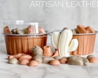 Artisan Leather Wax Melts | Smooth Deep Leather | Western Themed Cowboy Hats, Boots, Horse, Cactus