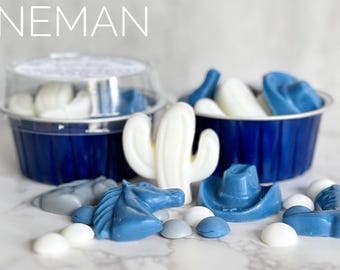 Lineman Wax Melts | Bergamot, Oakmoss, Lavender, Tonka, Sandalwood | Fresh Masculine Home Fragrance with Western Cowboy Hat, Horse & Boots