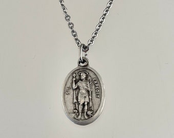 Saint Expedit Expeditus and Guardian Angel Medal Necklace