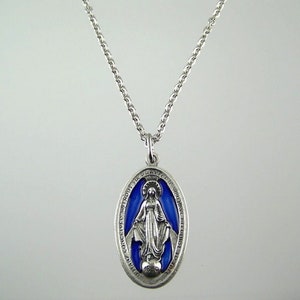 Large Blue Miraculous Medal Necklace 画像 1