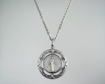 Beautiful Large Round Miraculous Medal Necklace