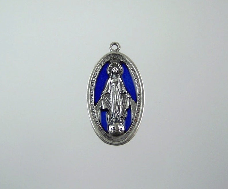 Large Blue Miraculous Medal Necklace image 2