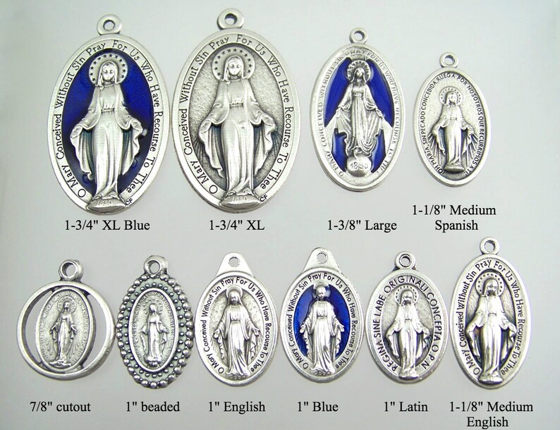 Large Blue Miraculous Medal Necklace image 4