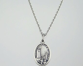 Our Lady of Fatima and Sacred Heart Medal Necklace