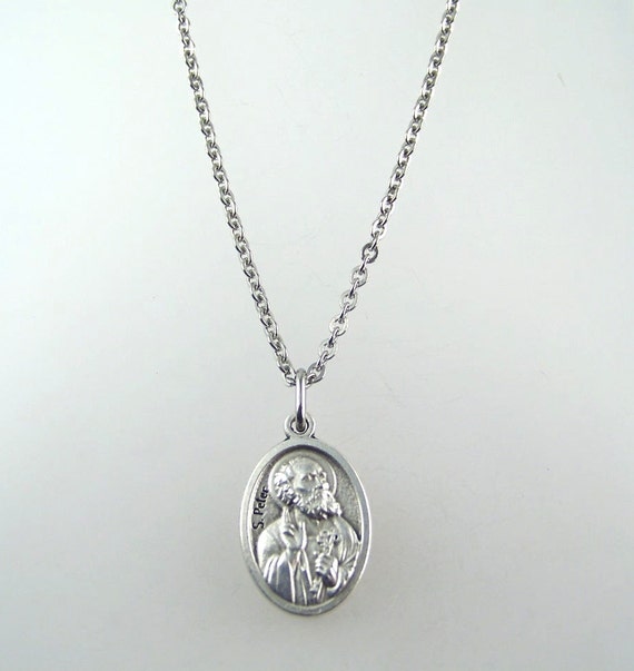 Solid 925 Sterling Silver Antiqued-Style Saint Peter Medal 15mm x 20mm
