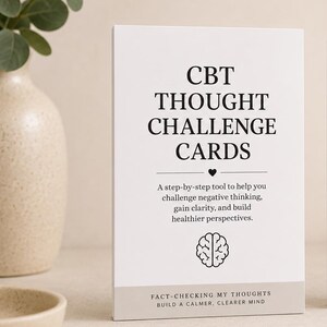 CBT Thought Challenge Cards | Cognitive Behavioral Therapy Tool for Anxiety, Negative Thinking (Counseling Handout)
