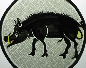 Wild Boar, reproduction medieval stained glass