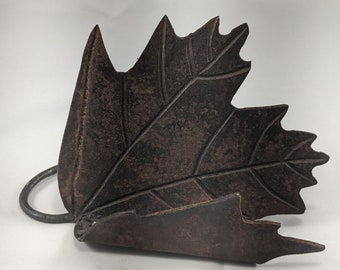 Maple leaf business card holder, ironwork