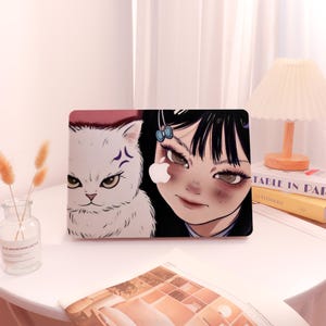 Cute Cat Girl Custom Macbook case, MacBook Pro 16/14 2024, MacBook Air15, MacBook Air13,MacBook Air11, MacBook Pro 13, MacBook Ret 15/13