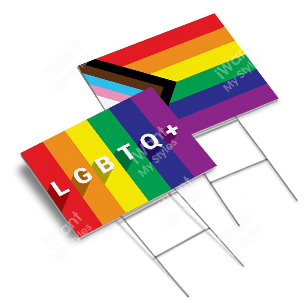 LGBTQ+ and Progress Pride Flag Yard Sign 18”x24”, 2 Sided, LGBTQIA+, …