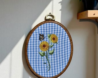 Monarch Butterfly & Sunflower Embroidery Hoop | Cottagecore Wall Art