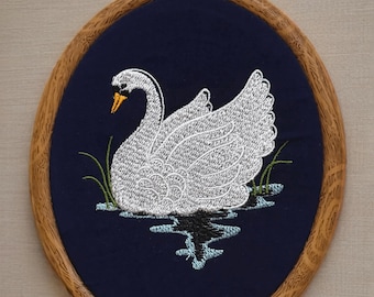 Embroidered Swan Wall Art, Cottagecore Nursery Decor (4.92" x 5.91")