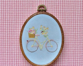 Embroidered Bicycle Floral Hoop | Cottagecore Wall Art