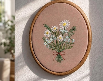 Vintage Daisy Floral Bouquet Embroidery Hoop | Neutral Handmade floral Wall Decor | Farmhouse Floral | Ready to Hang | Vintage Inspired |