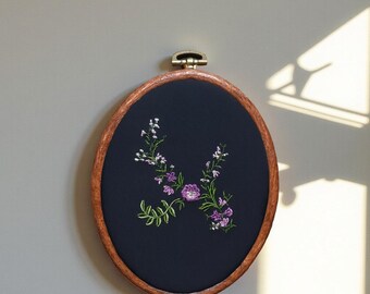 Handmade Lilac Floral Embroidery Hoop | Victorian Rustic Wall Art