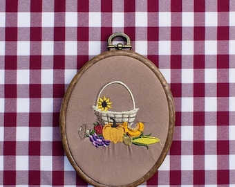 Cozy Fall Harvest Embroidery Hoop Art | Pumpkin Sunflower Rustic Wall Hanging