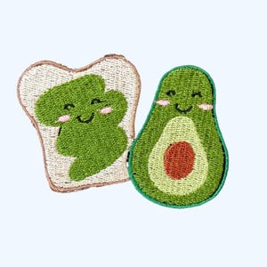 Kawaii Avocado Toast & Avocado Embroidered Patch | Cute Iron-On/Sew-On Accessory, Foodie Gift