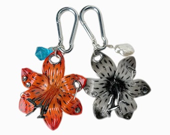 Lily Flower Bag Charm: Sculptural Floral Keychain, Handmade Polymer Clay