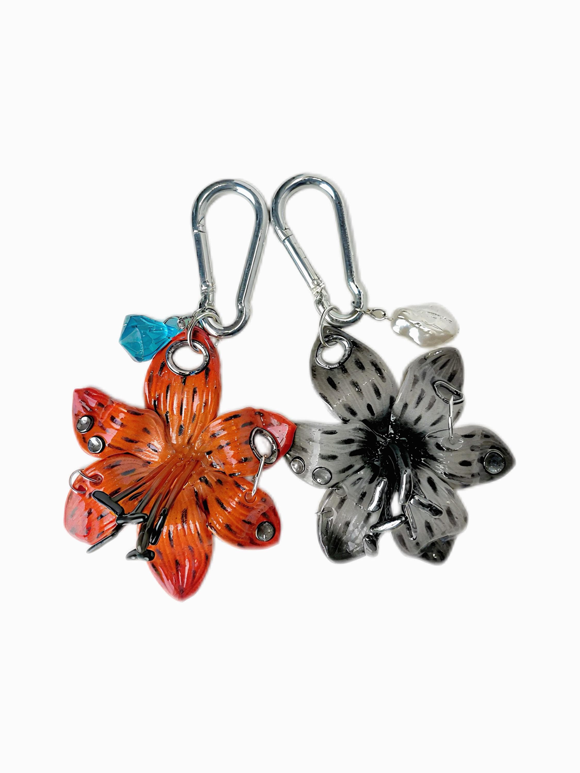 Lily Flower Bag Charm: Sculptural Floral Keychain, Handmade