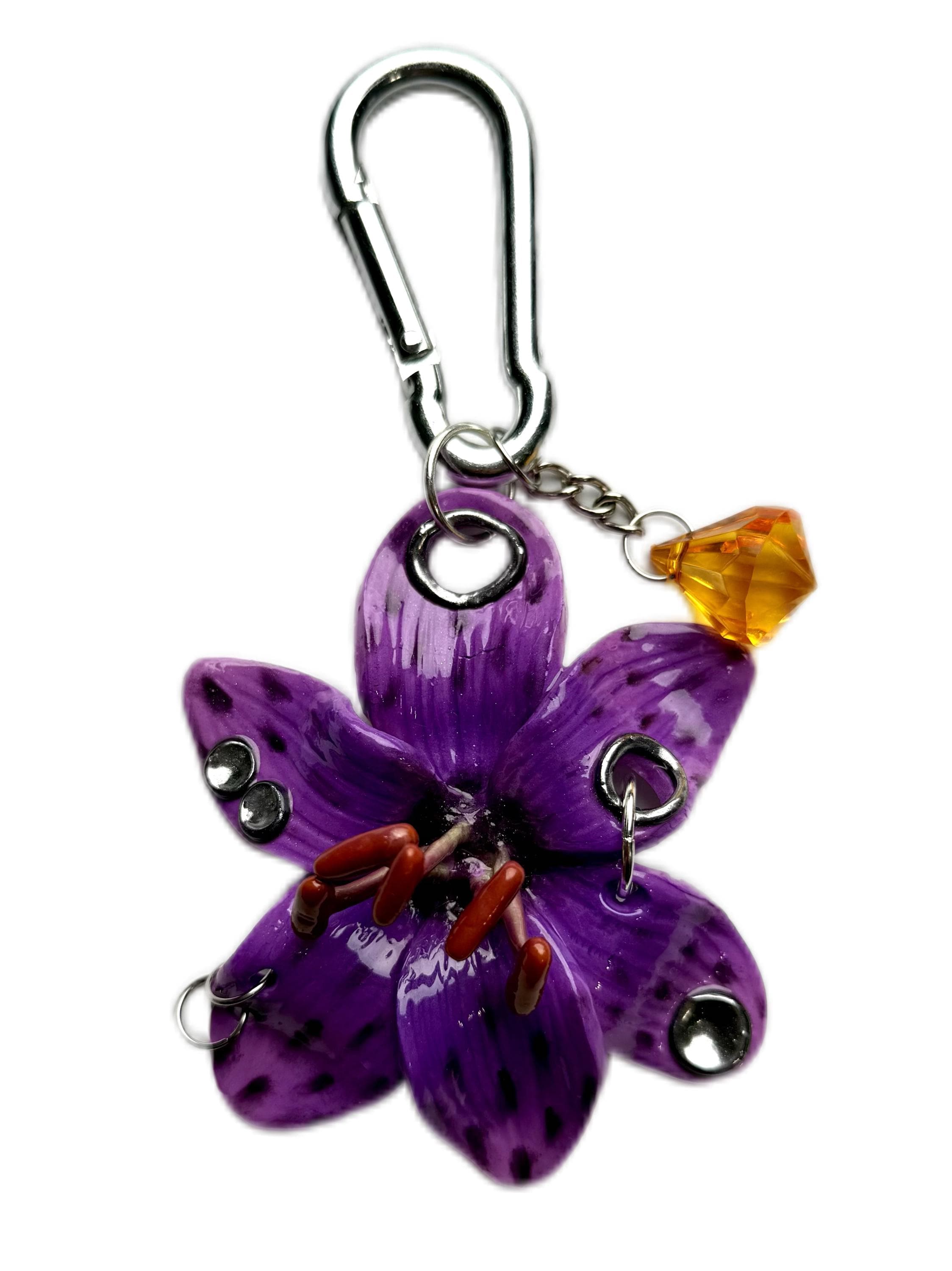 Lily Flower Bag Charm: Sculptural Floral Keychain, Handmade