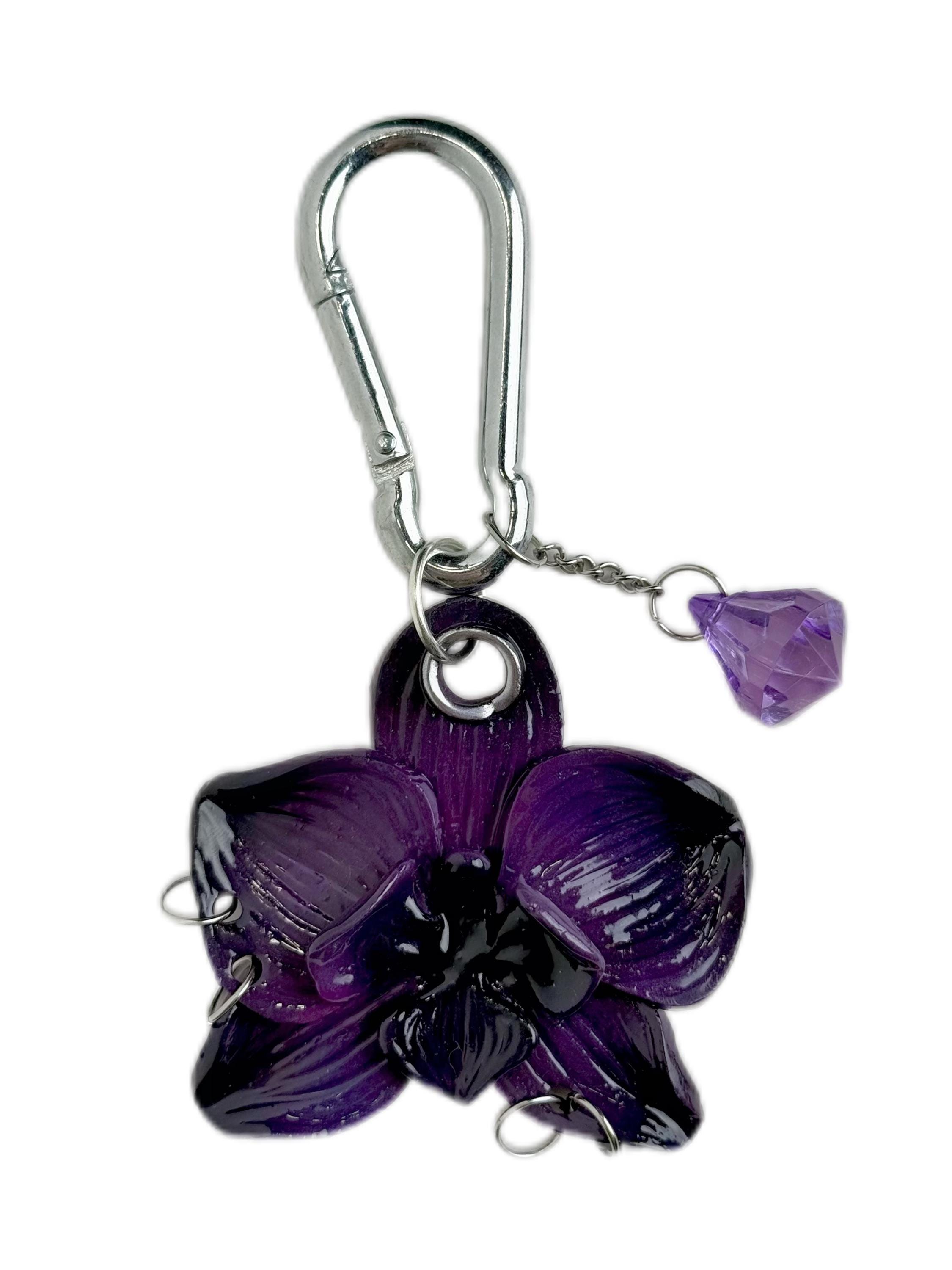 Handmade Orchid Bag Charm – Polymer Clay Flower Keychain With