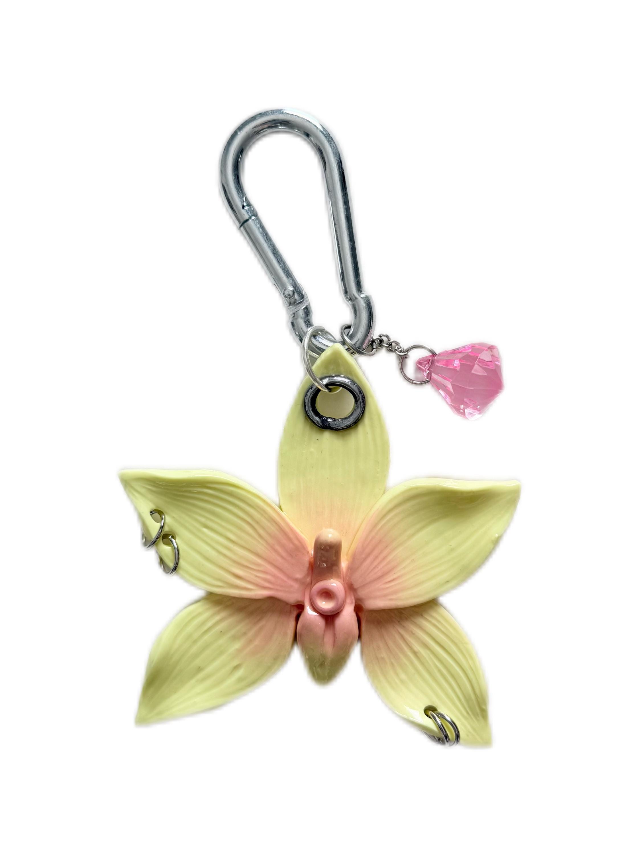 Handmade Orchid Bag Charm – Polymer Clay Flower Keychain With