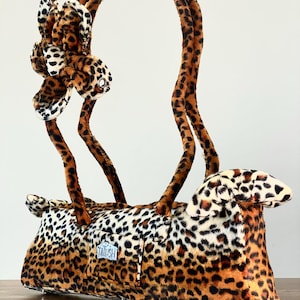 Leopard print Faux Fur Baguette Bag – Trendy Statement Shoulder Bag 2025, Handmade Fluffy Handbag